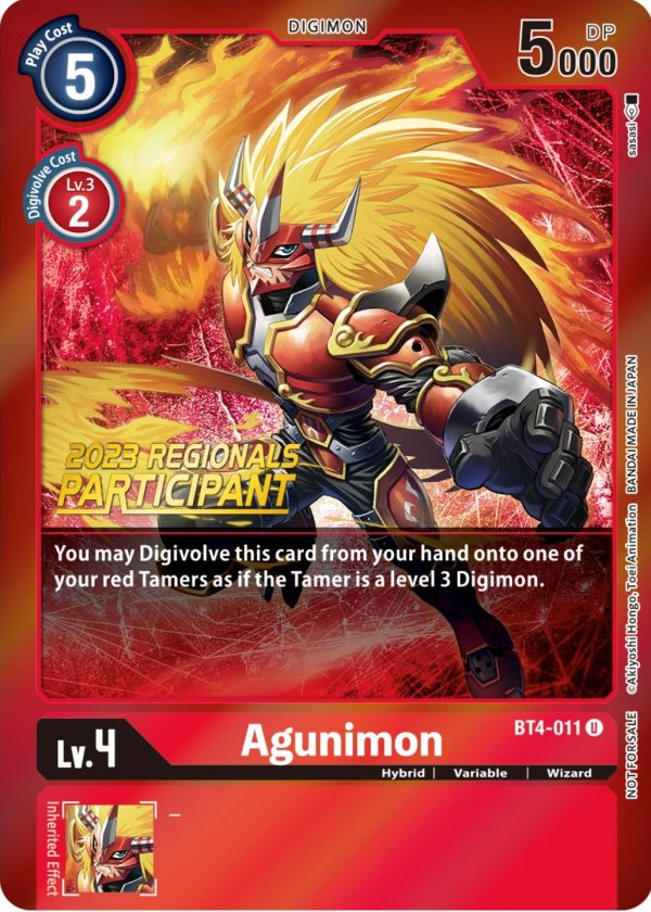 Agunimon [BT4-011] (2023 Regionals Participant) [Great Legend Promos] Online now